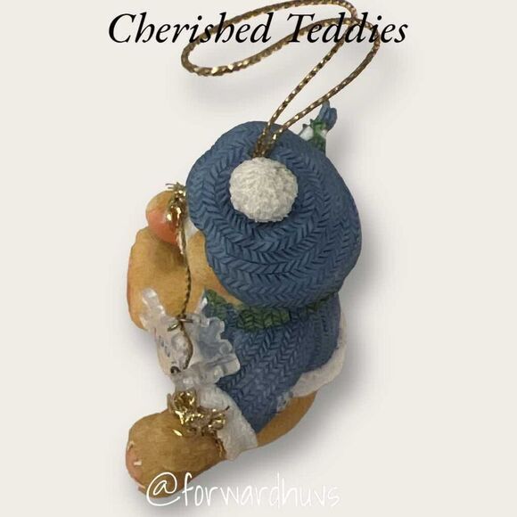 Cherished Teddies Ornament - Bear With Dangling Snowflakes (1996) In Box - Picture 3 of 7